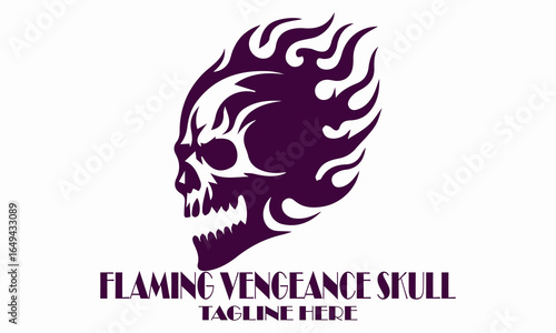 Flaming vengeance skull vector illustration, flaming vengeance skull logo design with white background