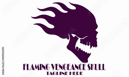Flaming vengeance skull vector illustration, flaming vengeance skull logo design with white background