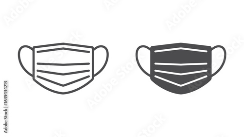 UntitledIllustration of two face masks, one in outline and the other filled, isolated on white background, representing protection against viruses and diseases during the pandemic and medical procedur