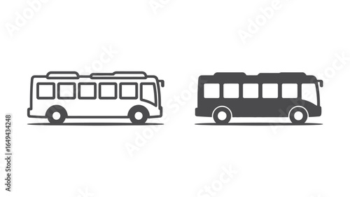 UntitledVector art of two bus icons isolated on white background, one in outline and the other in solid fill, representing public transportation and urban mobility with a simple and modern design