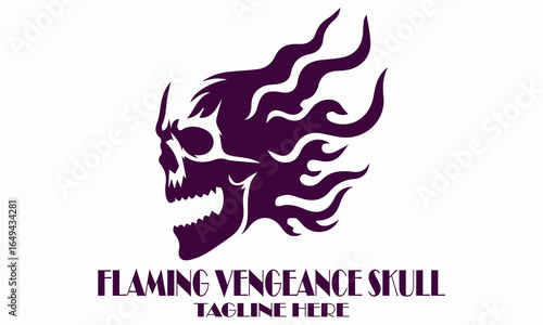 Flaming vengeance skull vector illustration, flaming vengeance skull logo design with white background