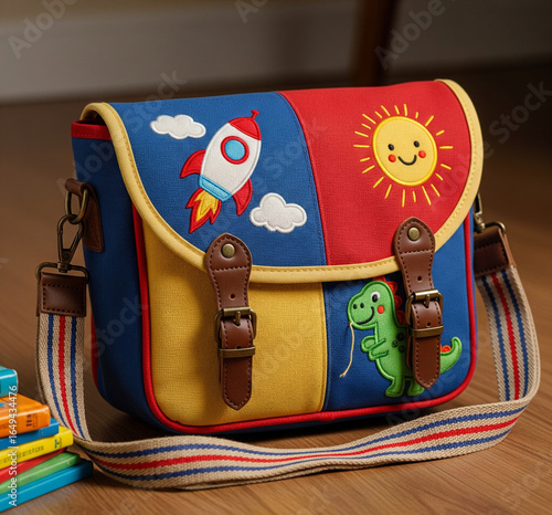 Cartable d'un enfant avec des livres pour la rentrée scolaire