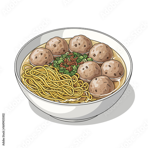 Delicious meatball noodle soup with savory broth, a tasty meal for food lovers and culinary enthusiasts