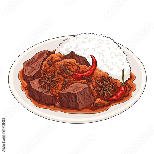 Delicious braised beef brisket with star anise, rice, and chili peppers, ready to serve for dinner