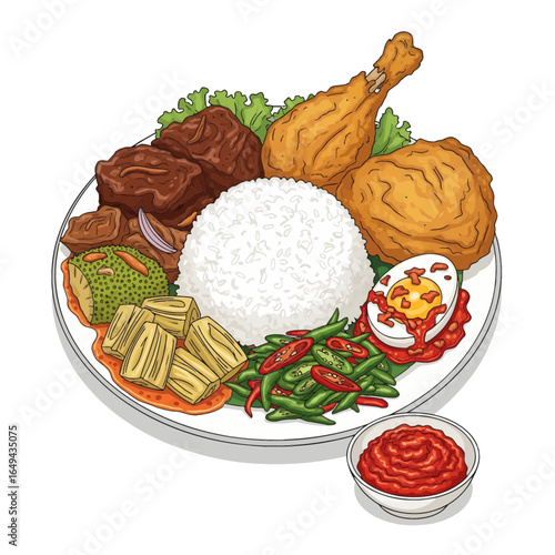 Delicious Nasi Campur Platter with Fried Chicken and Sambal, Perfect for Food Bloggers and Culinary Enthusiasts
