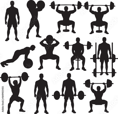 Collection Of Silhouettes Demonstrating Various Weightlifting Exercises Keywords: collection