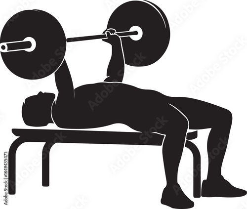 Man Performing Bench Press Exercise On Weight Bench Silhouette Keywords: man, performing, bench press