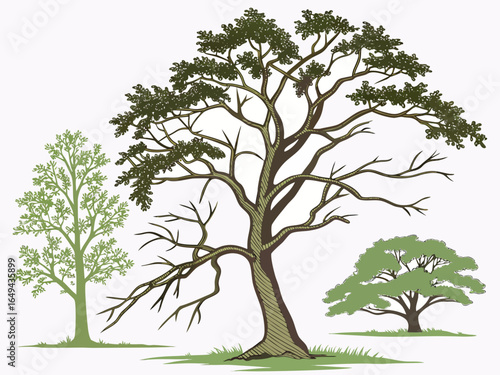 Three trees are shown in a drawing, with one tree being the tallest