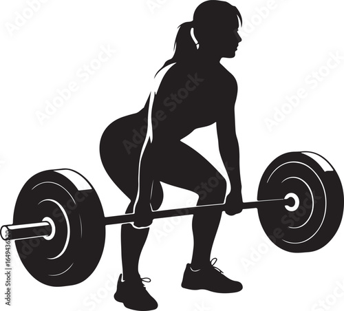 Silhouette of a woman performing a deadlift with a barbell on a white background weightlifting