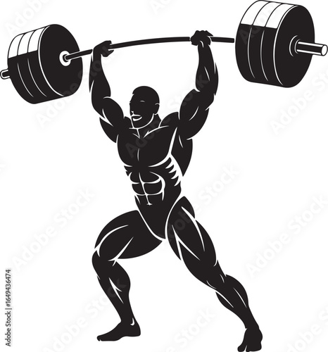 Powerful weightlifter demonstrates strength lifting heavy barbell