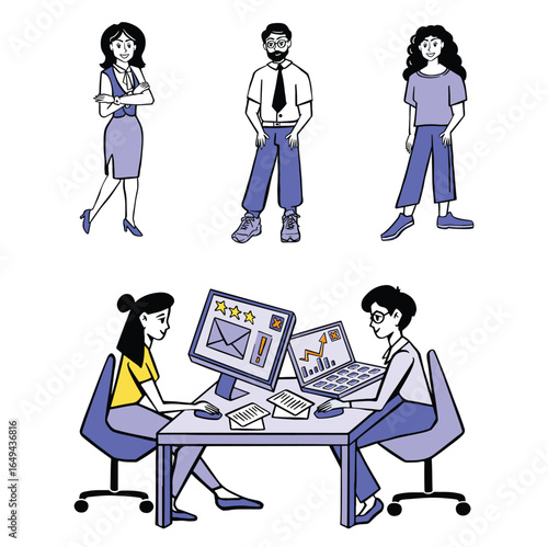 Recruitment office workers business process color flat