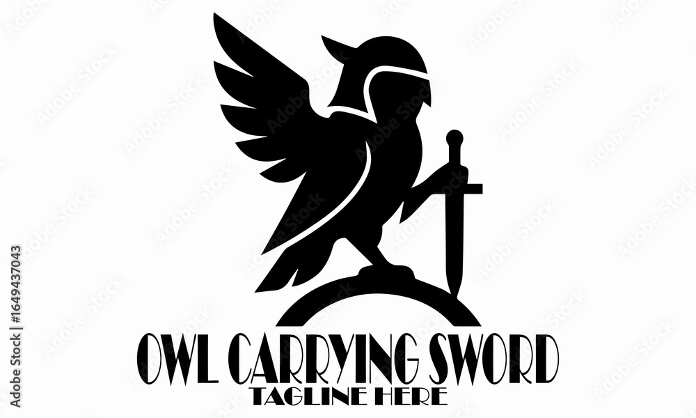 Obraz premium Modern owl carrying sword, owl logo design, modern owl carrying sword vector illustration