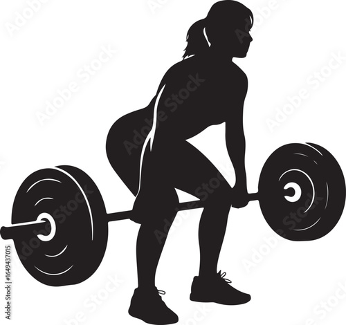 Silhouette of a woman performing a deadlift with a barbell on a white background weightlifting