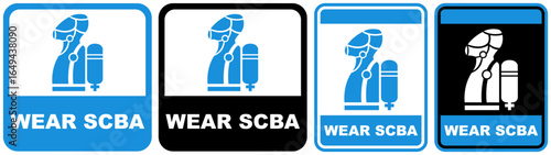 set safety sign wear scba symbol design label template vector illustration