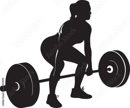 Silhouette of a woman performing a deadlift with a barbell on white background female
