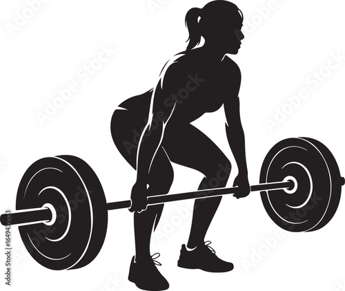 Woman Silhouette Performing Deadlift with Barbell in Gym weightlifting