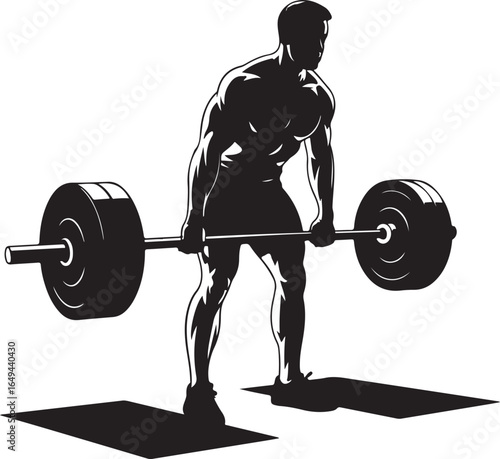 Silhouette of a muscular man performing a deadlift with a barbell male fitness