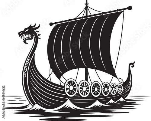 Majestic Viking longship sails stormy seas boldly forward