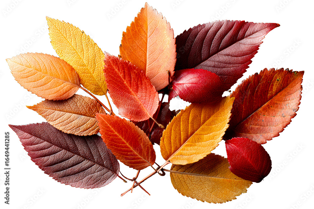 Fototapeta premium Vibrant autumn leaves on transparent bg
