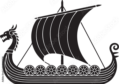 Majestic Viking ship sailing under dark sail