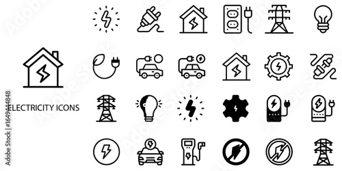 Electricity simple concept 24 color icons set .Vector illustration.