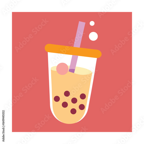 Bubble Tea Cup with Dancing Tapioca Pearls Illustration