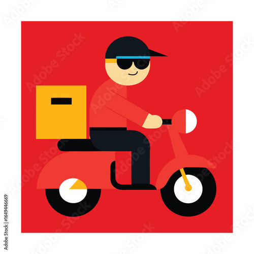 Cool Delivery Guy with Sunglasses on a Red Motorcycle