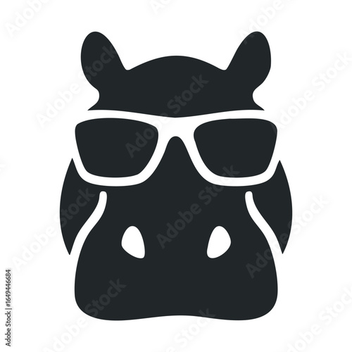 Cool hippo silhouette with sunglasses in minimalist design