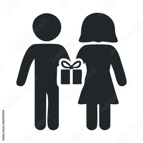 Silhouette of figures exchanging gift