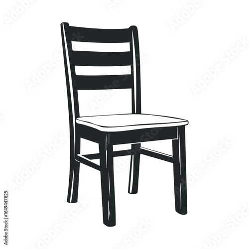 Monochrome wooden chair with ladder back design on white background