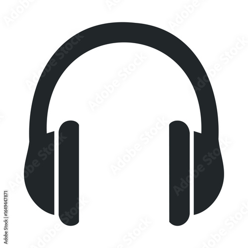 Minimalist black headphones icon on white background