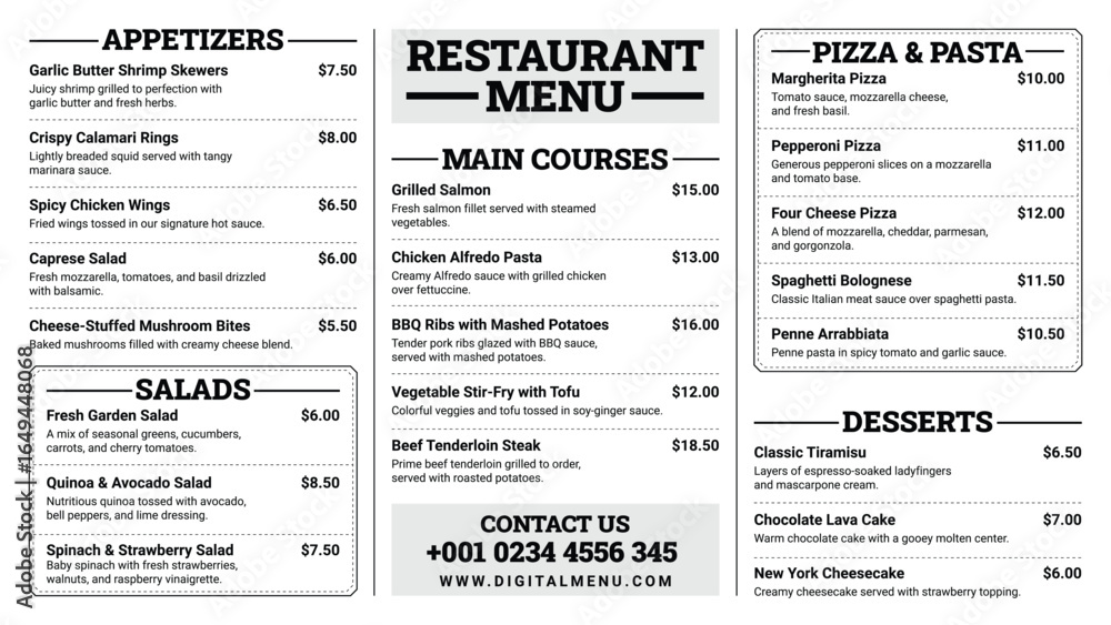 Fototapeta premium Digital Restaurant Menu Board Template