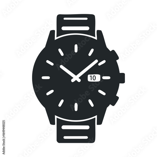 Minimalist black analog wristwatch icon with date display