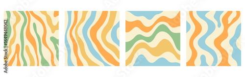 Distorted wavy retro patterns background set