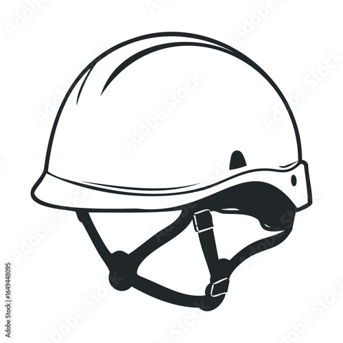 Black and white illustration of a construction safety helmet with straps