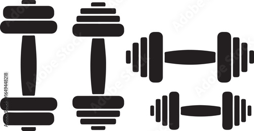 Black silhouettes of dumbbells and barbells on a white background weight weightlifting