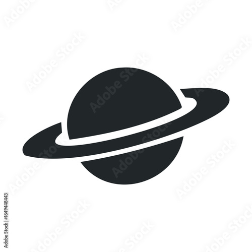 Simple black icon of saturn with rings on white background