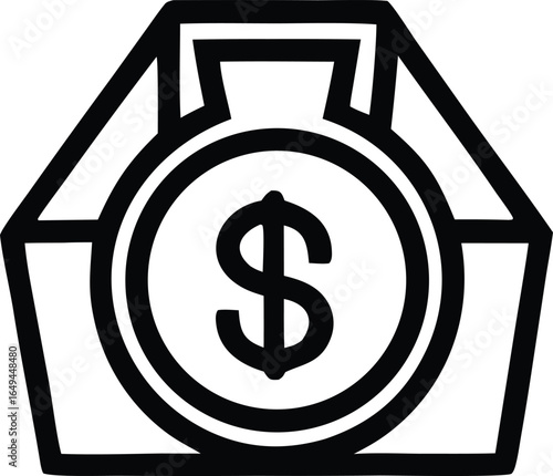Stylized icon of a money bag with a prominent dollar sign representing wealth and financial concepts