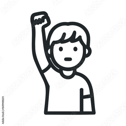 Black and white outline of person with raised fist gesture