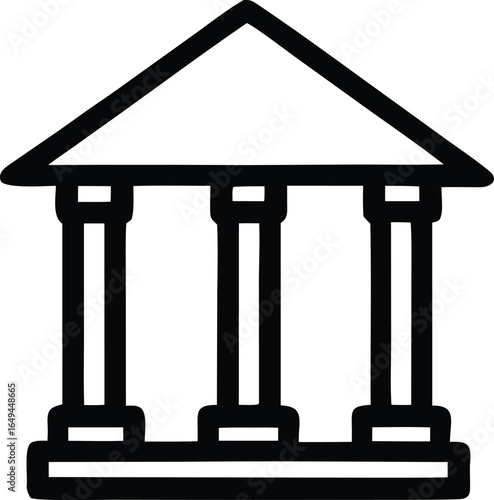 Simple outline icon of a classical building with three columns and a pediment representing government or law