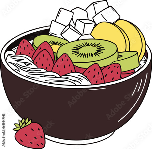 bowl of fresh fruit salad with yogurt