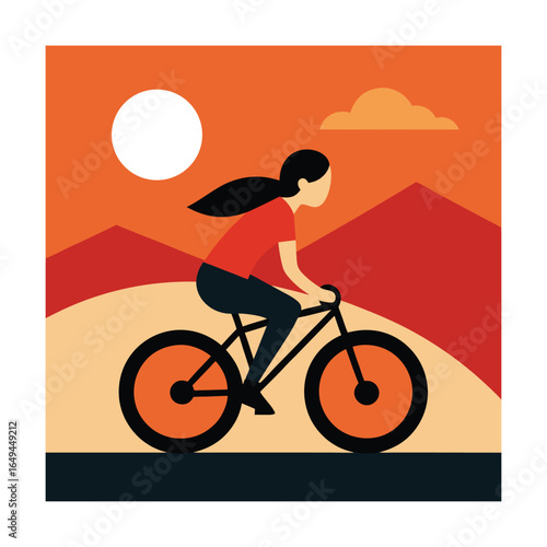Girl Doing Wheelie on Mountain Bike with Sunset Silhouette