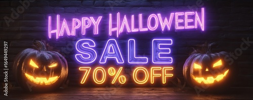 Halloween sale banner with pumpkins Generative AI