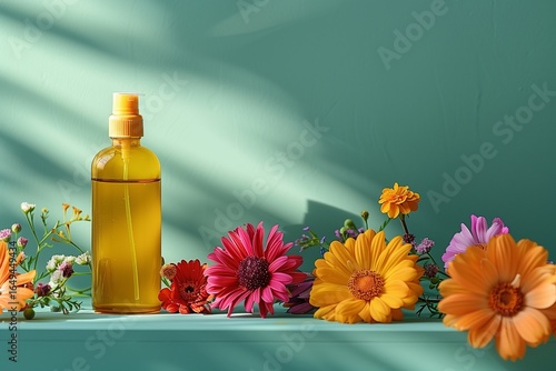 Floral Arrangement with Oil Bottle