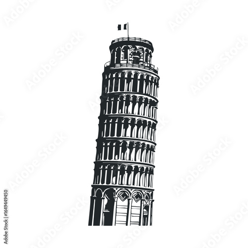 Silhouette of iconic leaning tower with national flag