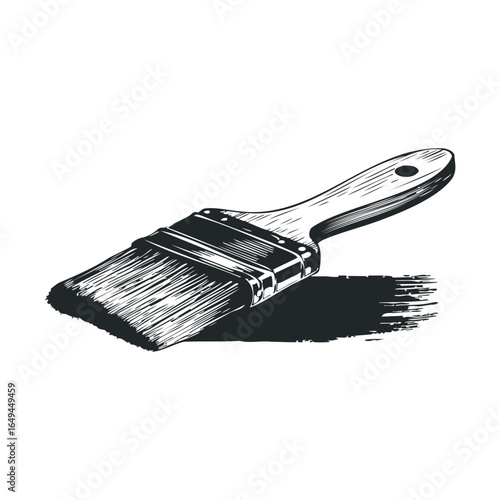 Black and white artistic paintbrush illustration on white background