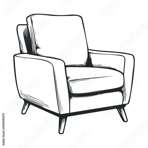 Modern black and white sketch of a stylish armchair design