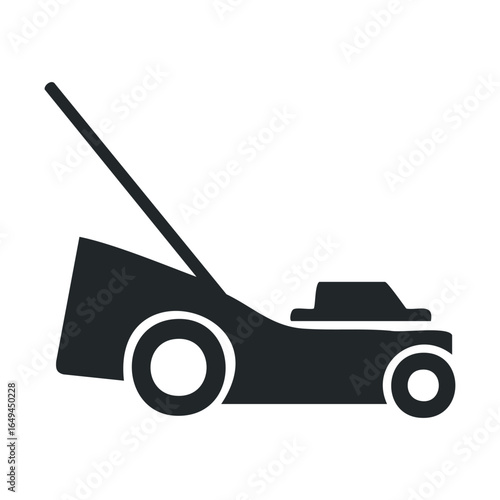 Silhouette of lawn mower icon with handle and wheels