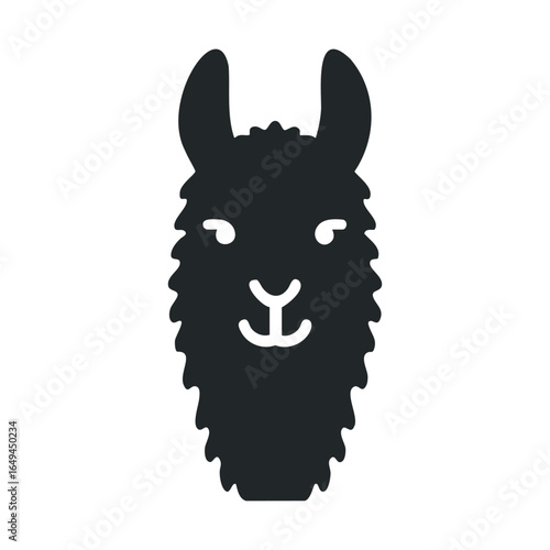 Minimalist black and white llama icon with curly fur and upright ears