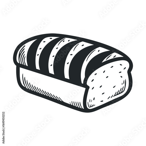 Hand-drawn loaf of bread with crusty stripes - black and white vintage illustration